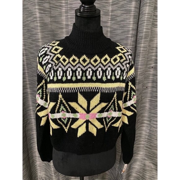 Planet Gold Junior's Sweater Black Size Small S Fair Isle Turtleneck MSRP $34 - Picture 2 of 5
